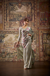 Annika Saree - Metallic Mint & Beige